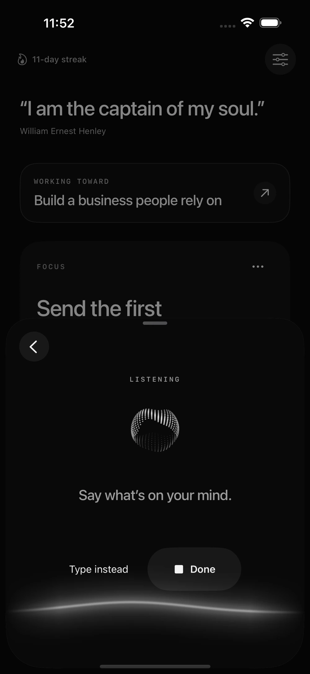 First Principles on-device voice capture with a live transcript